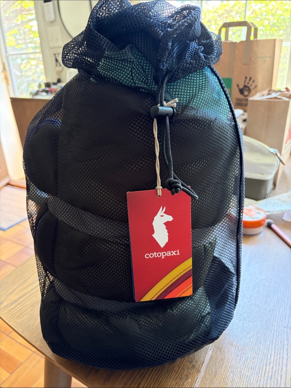 cotopaxi Black Mesh Drawstring Backpack